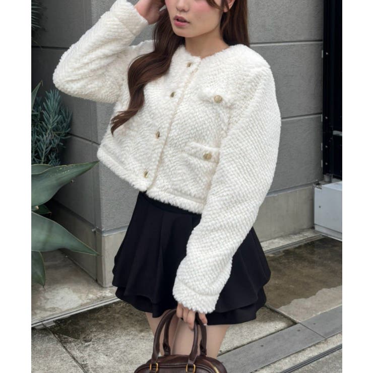 ストライプファーノーカラージャケット | RMAF　NICE CLAUP / OLIVE des OLIVE | 詳細画像2 