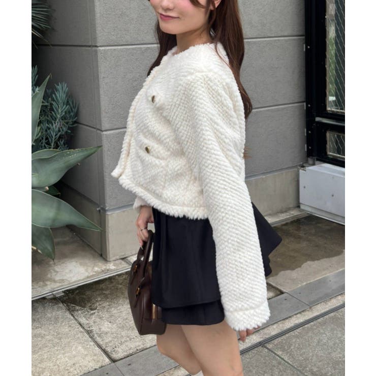 ストライプファーノーカラージャケット | RMAF　NICE CLAUP / OLIVE des OLIVE | 詳細画像6 
