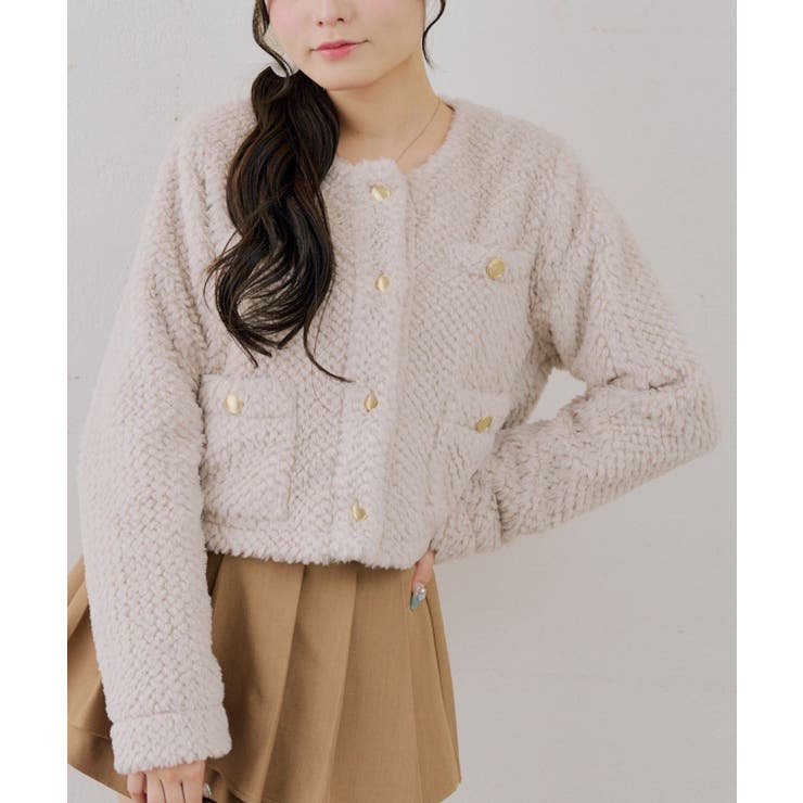 グレージュ | ストライプファーノーカラージャケット | RMAF　NICE CLAUP / OLIVE des OLIVE