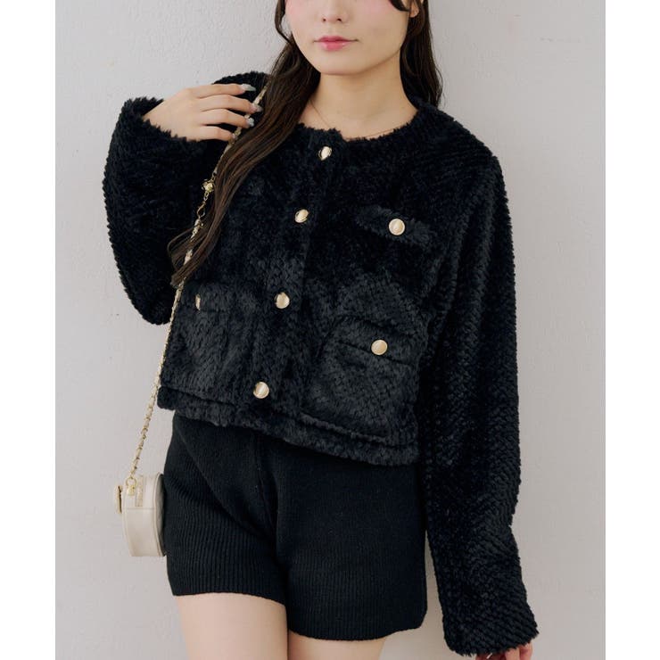 ブラック | ストライプファーノーカラージャケット | RMAF　NICE CLAUP / OLIVE des OLIVE