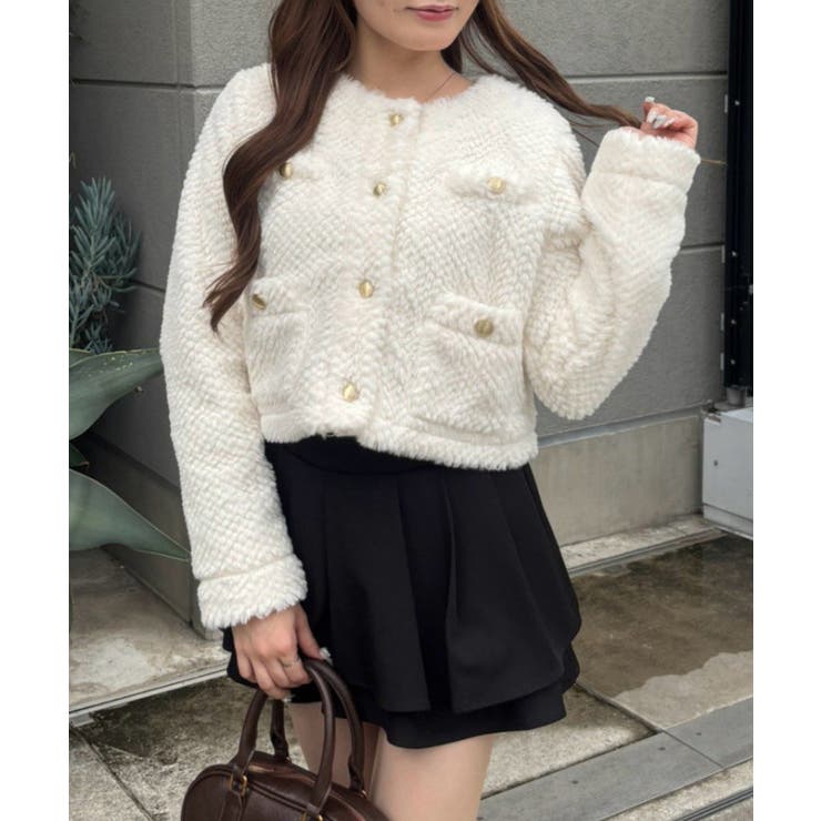 アイボリー | ストライプファーノーカラージャケット | RMAF　NICE CLAUP / OLIVE des OLIVE