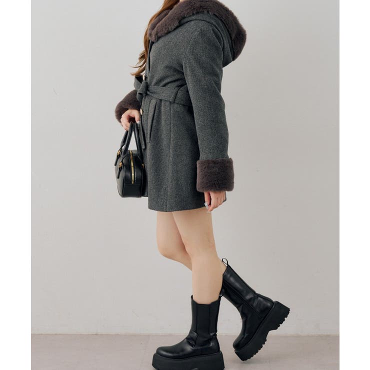 フードフェイクファー付コート | RMAF　NICE CLAUP / OLIVE des OLIVE | 詳細画像10 