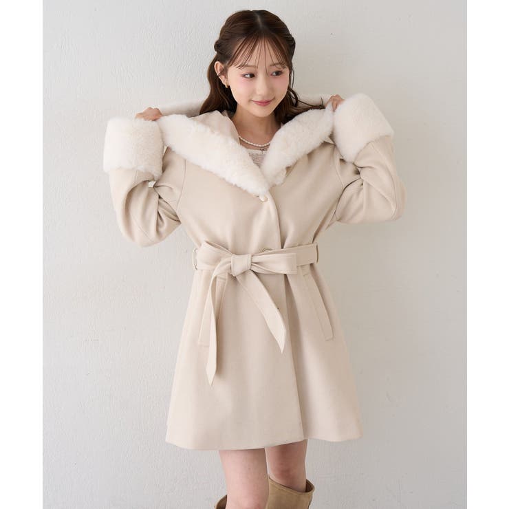 フードフェイクファー付コート | RMAF　NICE CLAUP / OLIVE des OLIVE | 詳細画像1 
