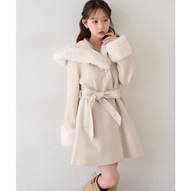 フードフェイクファー付コート | RMAF　NICE CLAUP / OLIVE des OLIVE | 詳細画像14 