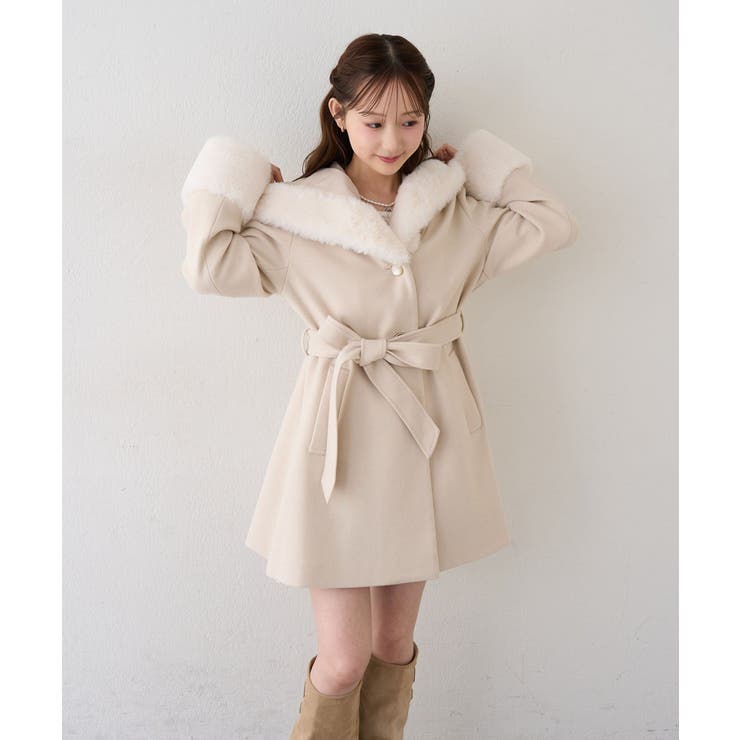 フードフェイクファー付コート | RMAF　NICE CLAUP / OLIVE des OLIVE | 詳細画像15 