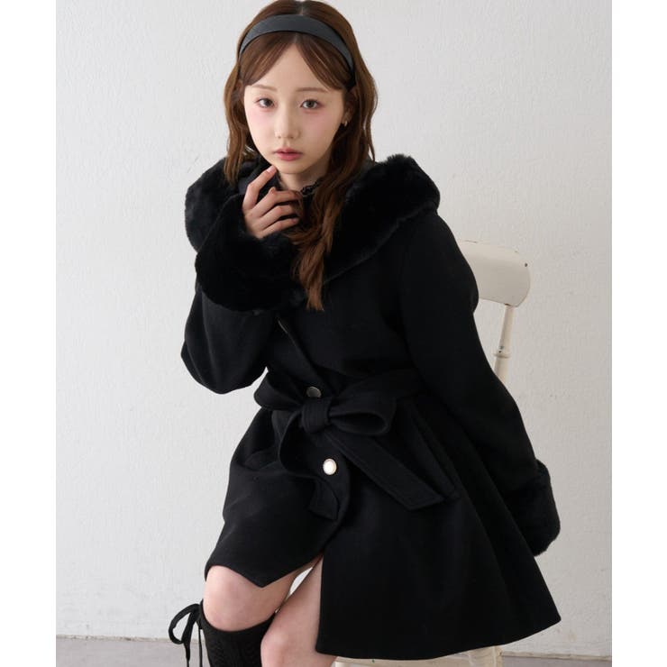 ブラック | フードフェイクファー付コート | RMAF　NICE CLAUP / OLIVE des OLIVE