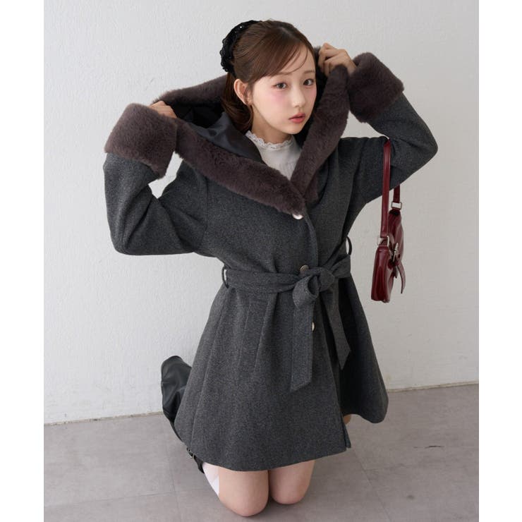 チャコール | フードフェイクファー付コート | RMAF　NICE CLAUP / OLIVE des OLIVE