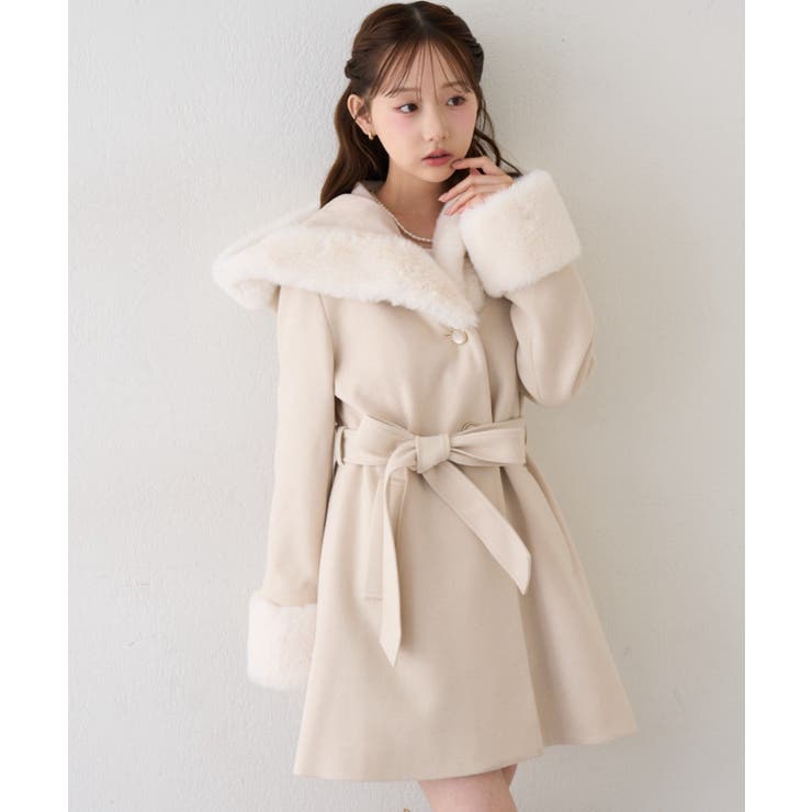 アイボリー | フードフェイクファー付コート | RMAF　NICE CLAUP / OLIVE des OLIVE