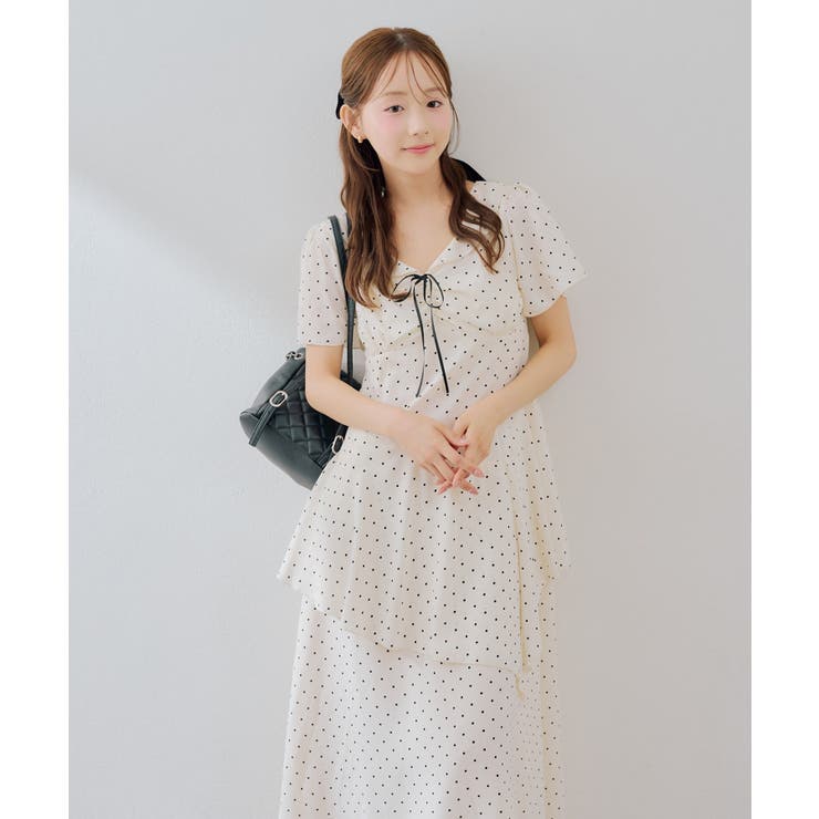 ドット柄 アシンメトリーフリルロングワンピース | RMAF　NICE CLAUP / OLIVE des OLIVE | 詳細画像6 