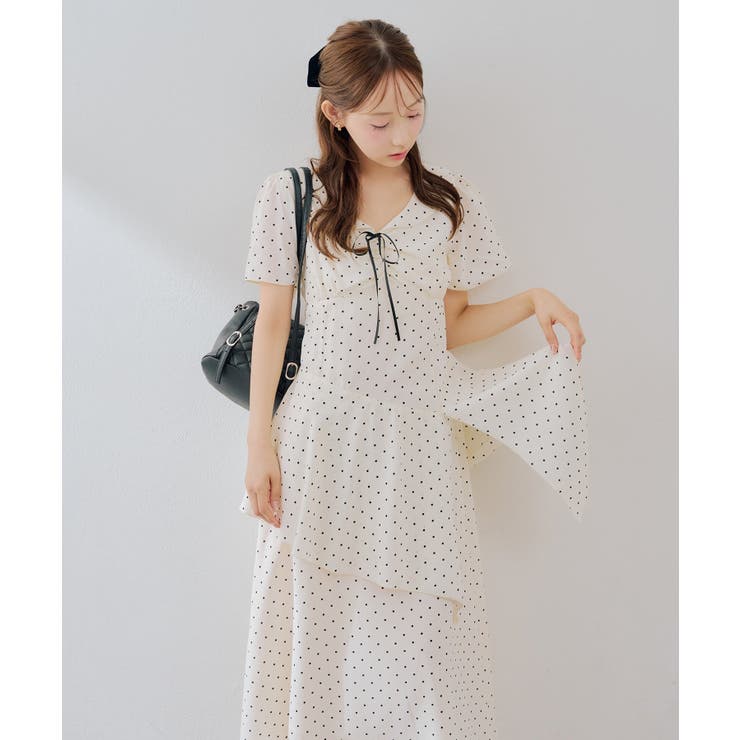 ドット柄 アシンメトリーフリルロングワンピース | RMAF　NICE CLAUP / OLIVE des OLIVE | 詳細画像7 