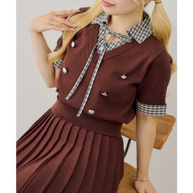 【セットアップ】金釦ニット×ミニスカート | RMAF　NICE CLAUP / OLIVE des OLIVE | 詳細画像2 