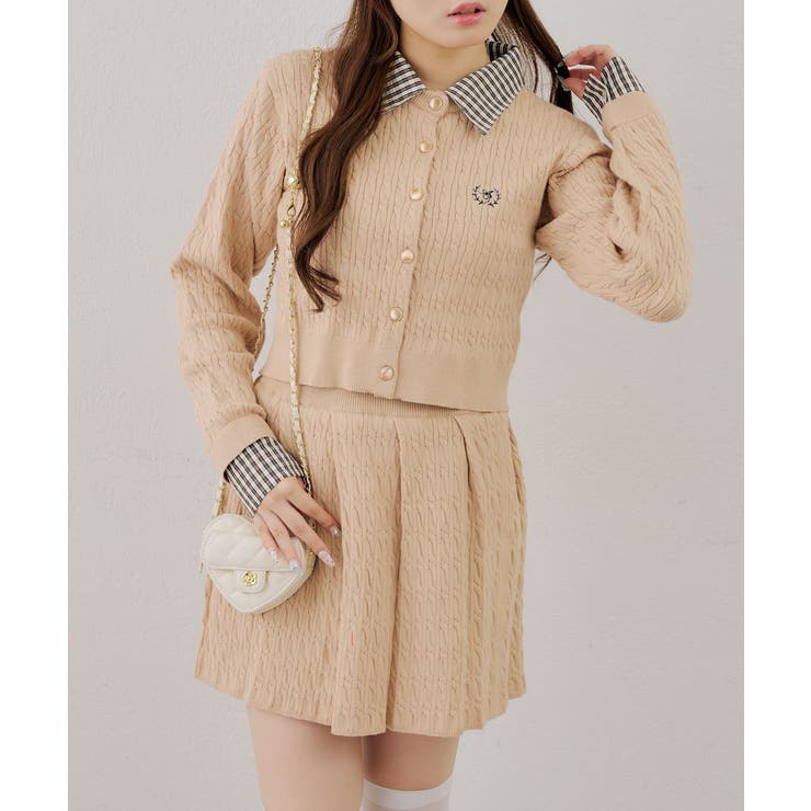 ベージュ | 【セットアップ】ケーブルカーディガン×ミニスカート | RMAF　NICE CLAUP / OLIVE des OLIVE