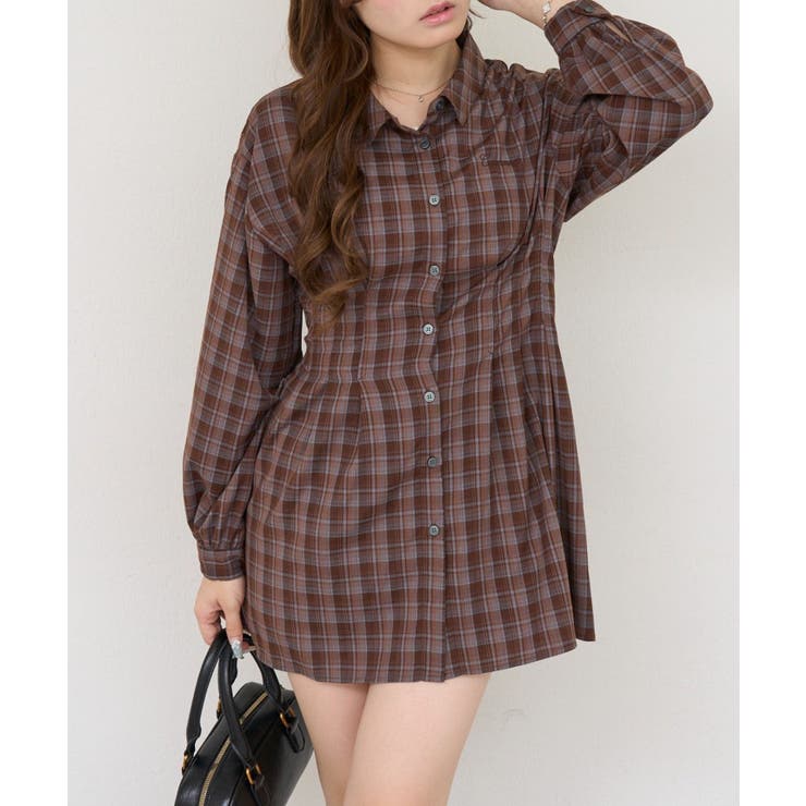 ブラウン | 後ろレースアップシャツワンピース | RMAF　NICE CLAUP / OLIVE des OLIVE