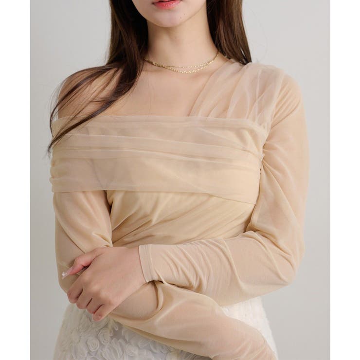 ベージュ | 【Seemi】チュールオフショルトップス | NICE CLAUP / OLIVE des OLIVE　OUTLET