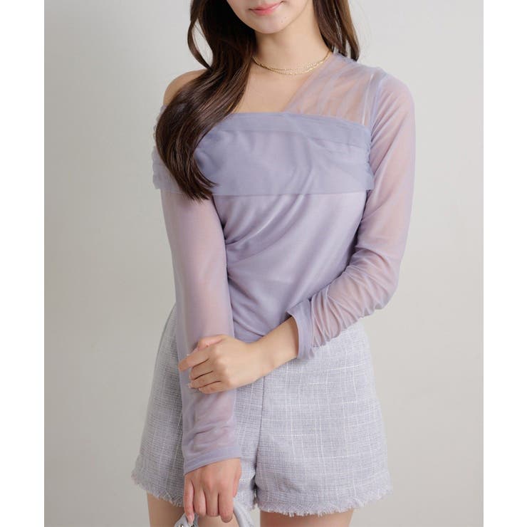 サックス | 【Seemi】チュールオフショルトップス | NICE CLAUP / OLIVE des OLIVE　OUTLET