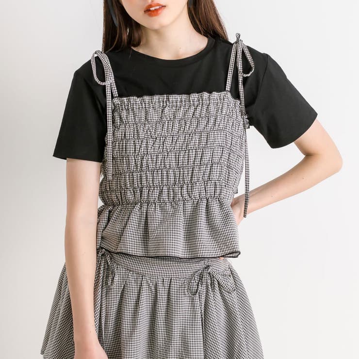 CHICWISH(シックウィッシュ)｜肩リボンシャーリングキャミドレス CHICWISH(シックウィッシュ)｜肩リボンシャーリングキャミドレス