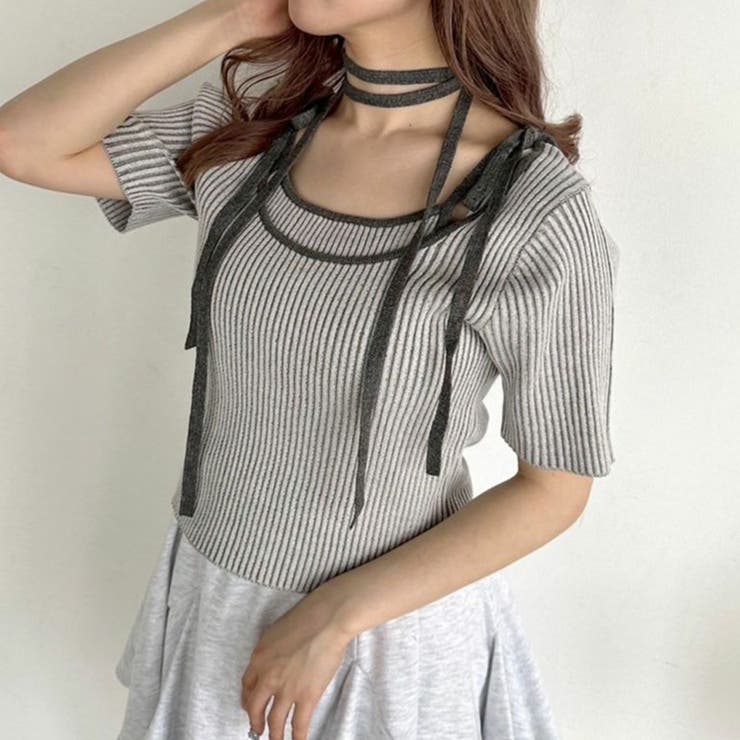 【OLIVE des OLIVE】肩リボンレイヤードリブニット | NICE CLAUP / OLIVE des OLIVE　OUTLET | 詳細画像2 