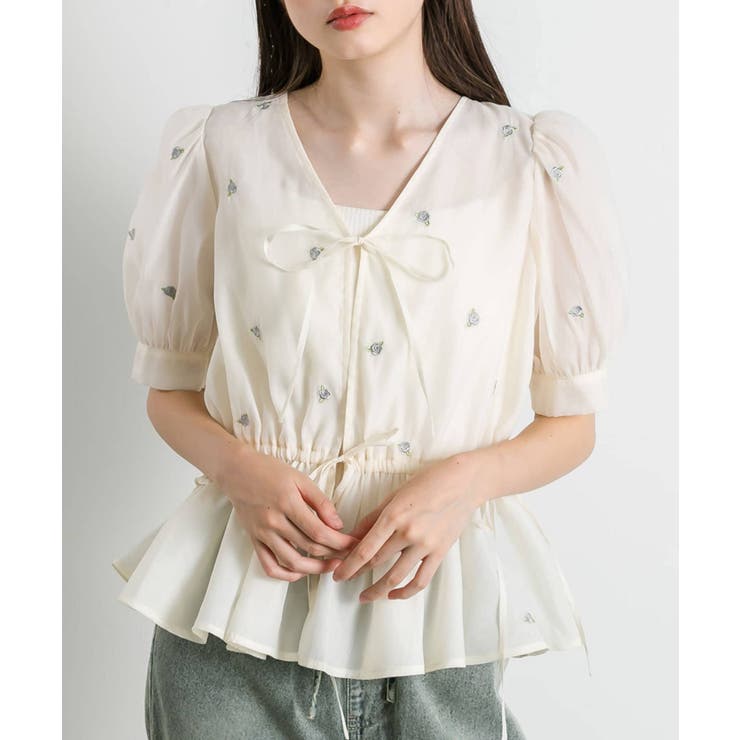OLIVE des OLIVE】Rose刺繍Wフロントブラウス[品番：NCLW0014400