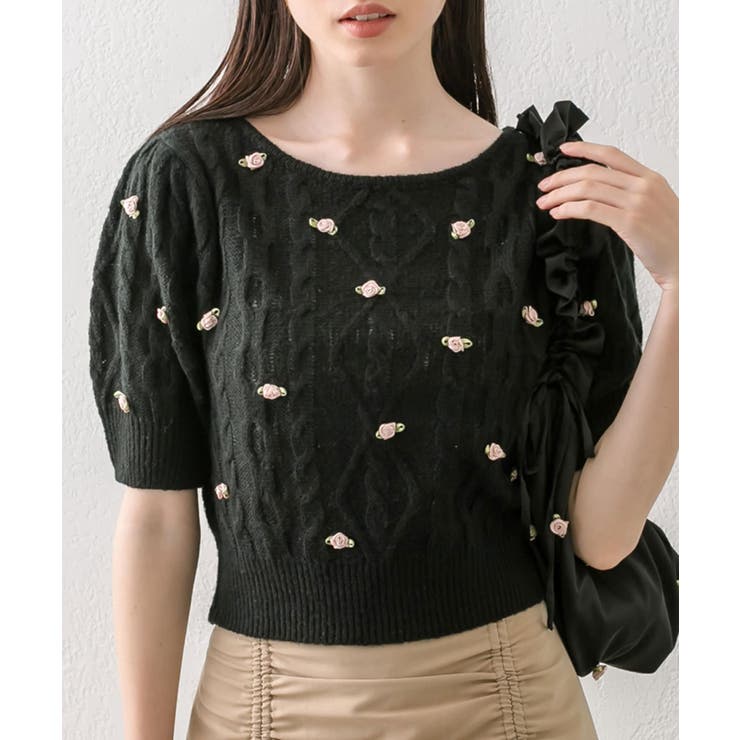 ブラック | 【OLIVE des OLIVE】Roseニット | NICE CLAUP / OLIVE des OLIVE OUTLET