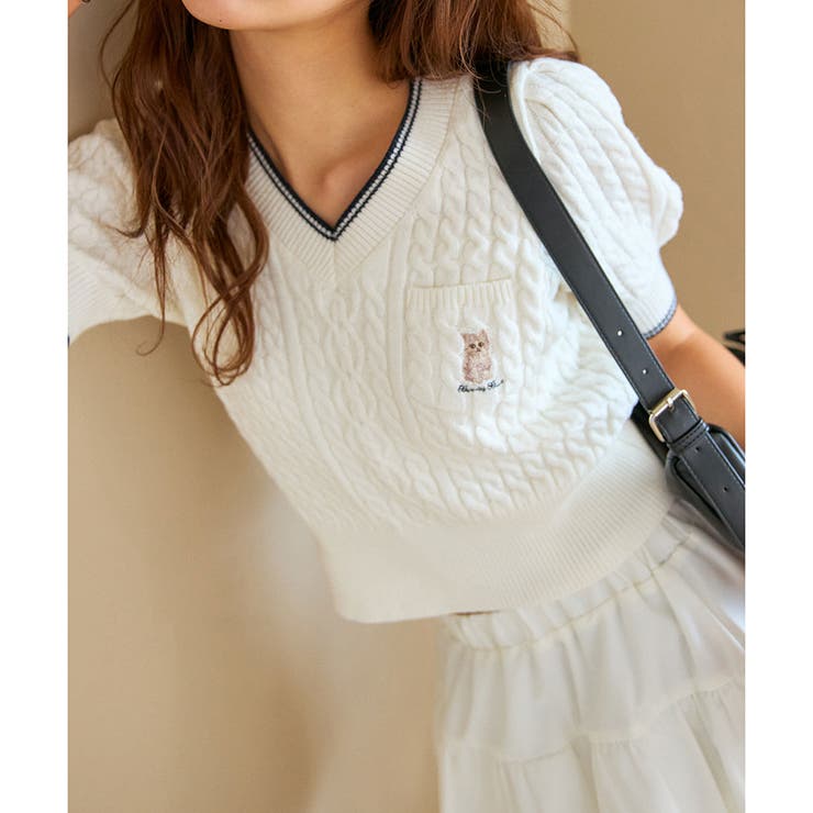 OLIVE des OLIVE】ネコケーブル半袖ニット[品番：NCLW0014496]｜NICE