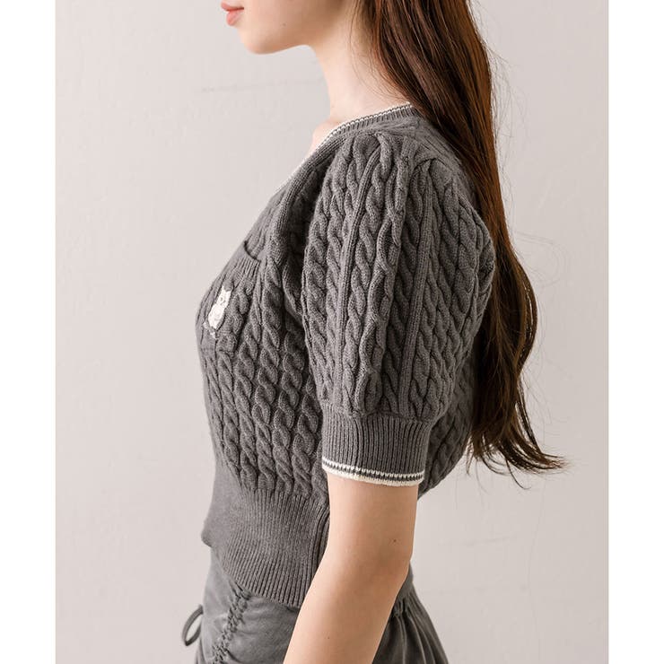 OLIVE des OLIVE】ネコケーブル半袖ニット[品番：NCLW0014496