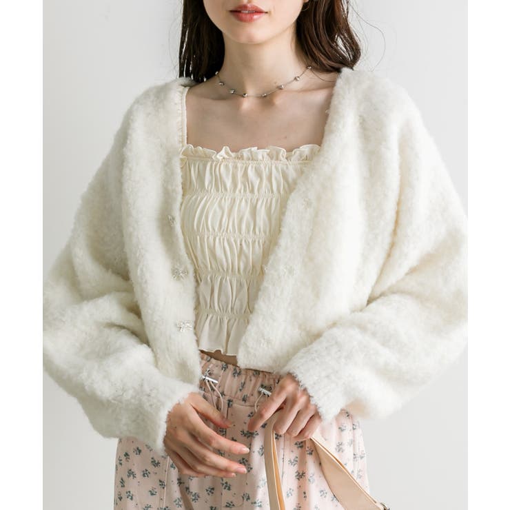 【OLIVE des OLIVE】ブークレ起毛ショートカーデ | NICE CLAUP / OLIVE des OLIVE　OUTLET | 詳細画像2 