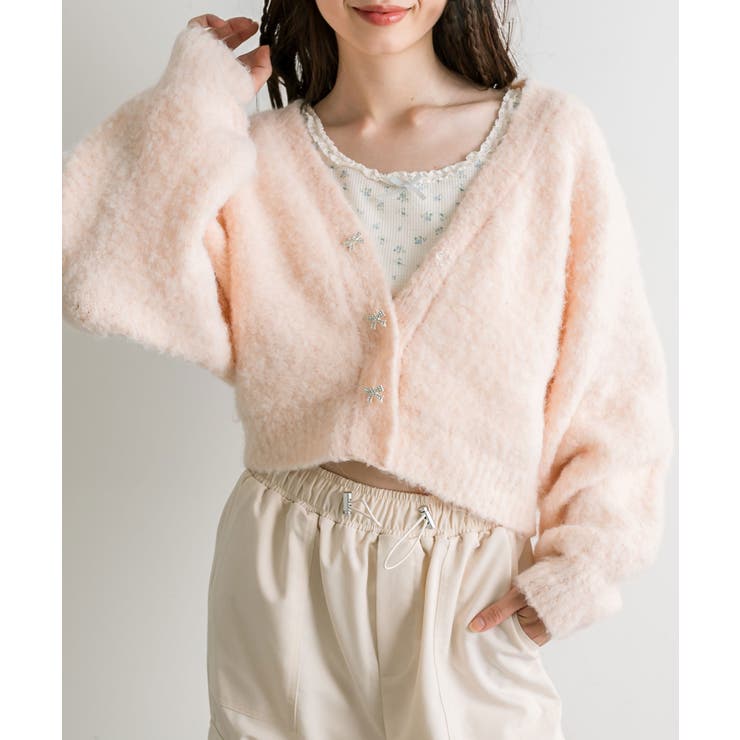 ピンク | 【OLIVE des OLIVE】ブークレ起毛ショートカーデ | NICE CLAUP / OLIVE des OLIVE　OUTLET