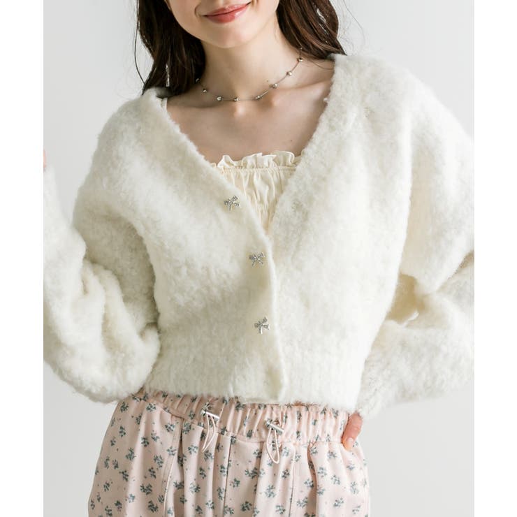 アイボリー | 【OLIVE des OLIVE】ブークレ起毛ショートカーデ | NICE CLAUP / OLIVE des OLIVE　OUTLET