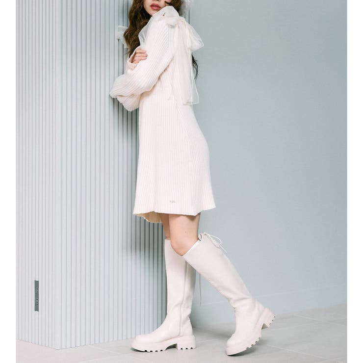 OLIVE des OLIVE】肩リボンニットミニワンピ[品番：NCLW0014777