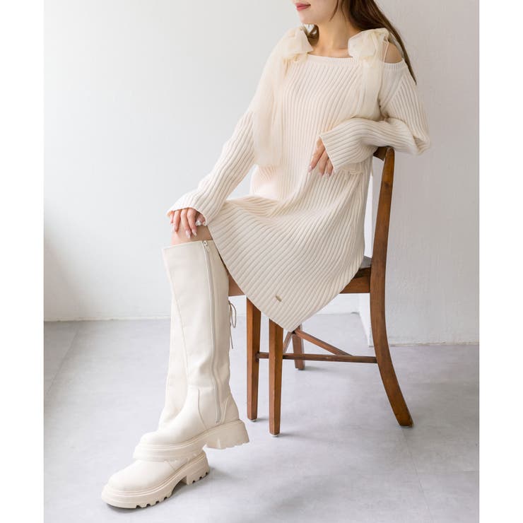 OLIVE des OLIVE】肩リボンニットミニワンピ[品番：NCLW0014777