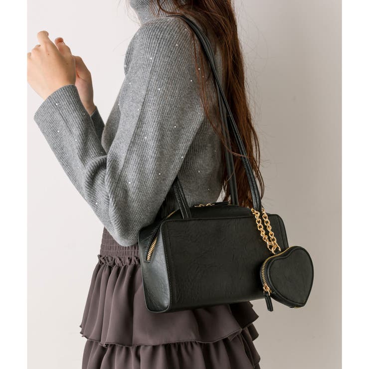 one after another】ハートチャーム付きスクエアバッグ[品番