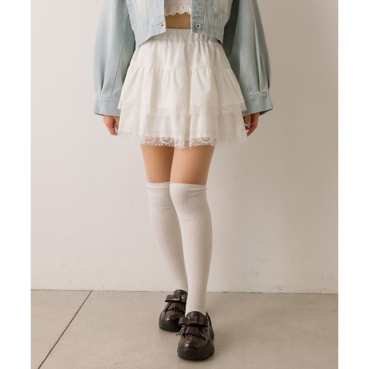 Secret Honey バレーシューズ ふんわり ミニ丈 スカート 白 Secret Honey（シークレットハニー）の「レースアップフレア