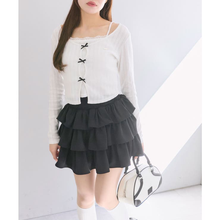 ムルロー・パリ『イブ・ブライエ　VILLE DE NICE』リトグラフ0422M OLIVE des OLIVE】ふりふりミニスカート[品番：NCLW0015895