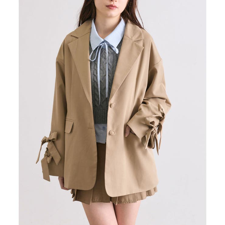 OLIVE des OLIVE 袖リボンテーラードジャケット、プリーツスカート OLIVE des OLIVE/【OLIVE des OLIVE】袖リボンテーラード