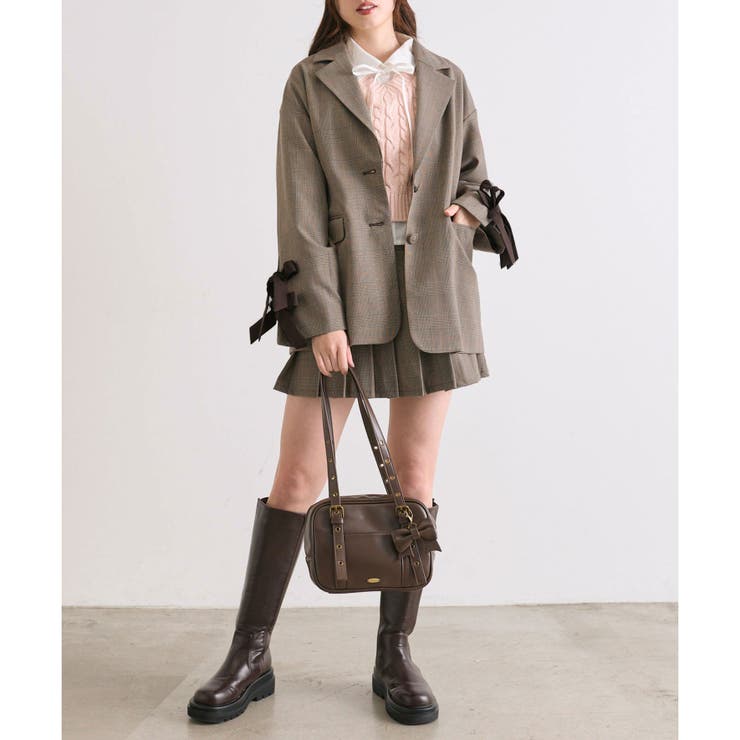 OLIVE des OLIVE 袖リボンテーラードジャケット、プリーツスカート OLIVE des OLIVE/【OLIVE des OLIVE】袖リボンテーラード