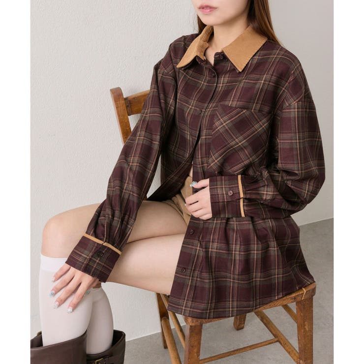 ボルドー | 【OLIVE des OLIVE】配色カラービッグシャツ | NICE CLAUP / OLIVE des OLIVE　OUTLET