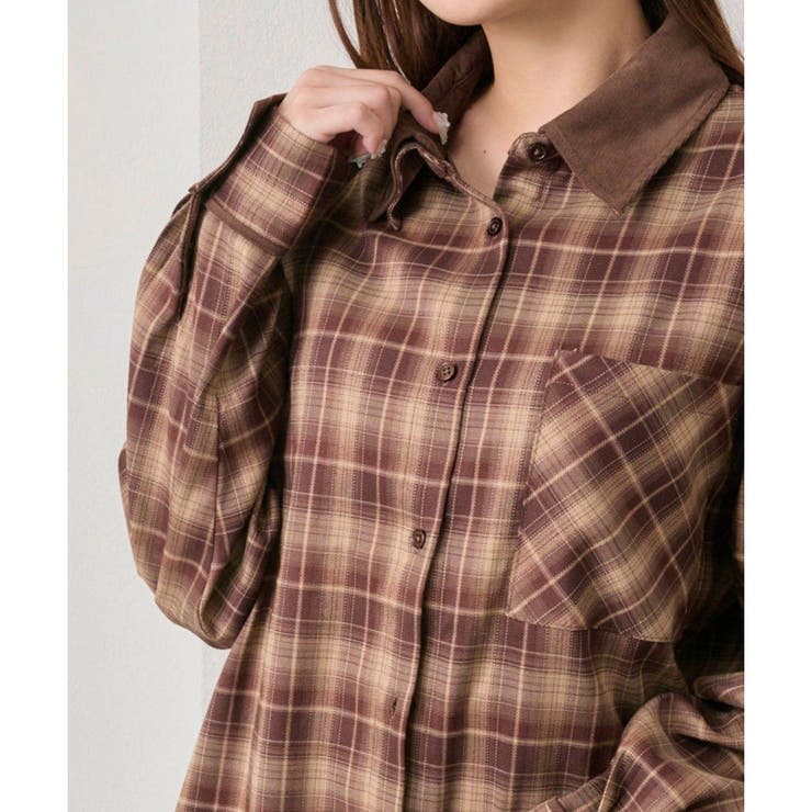 ブラウン | 【OLIVE des OLIVE】配色カラービッグシャツ | NICE CLAUP / OLIVE des OLIVE　OUTLET