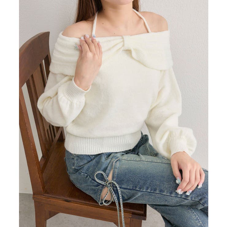 【OLIVE des OLIVE】リボンオフショルニット | NICE CLAUP / OLIVE des OLIVE　OUTLET | 詳細画像3 