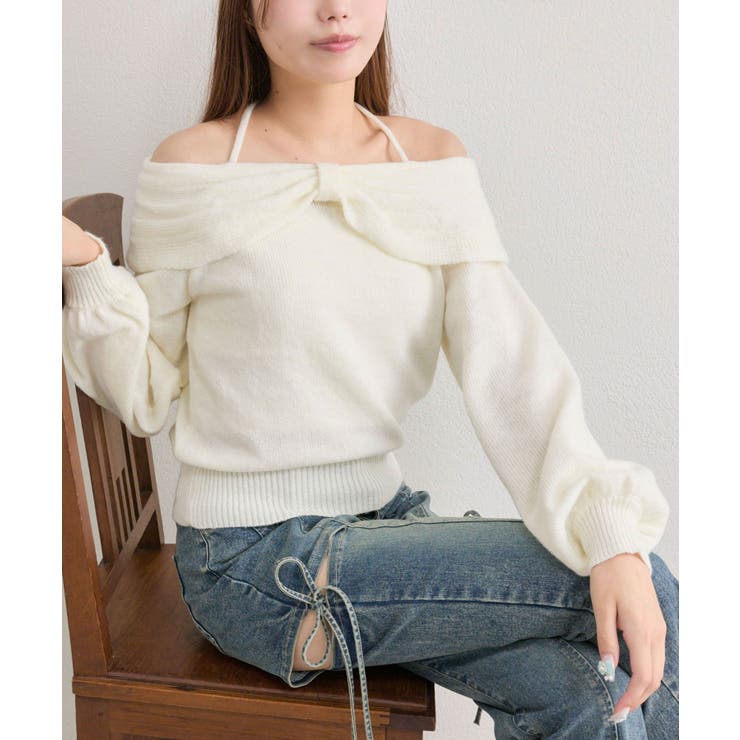 オフ | 【OLIVE des OLIVE】リボンオフショルニット | NICE CLAUP / OLIVE des OLIVE　OUTLET