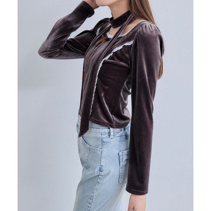 【OLIVE des OLIVE】タイ付ベロアトップス | NICE CLAUP / OLIVE des OLIVE　OUTLET | 詳細画像8 