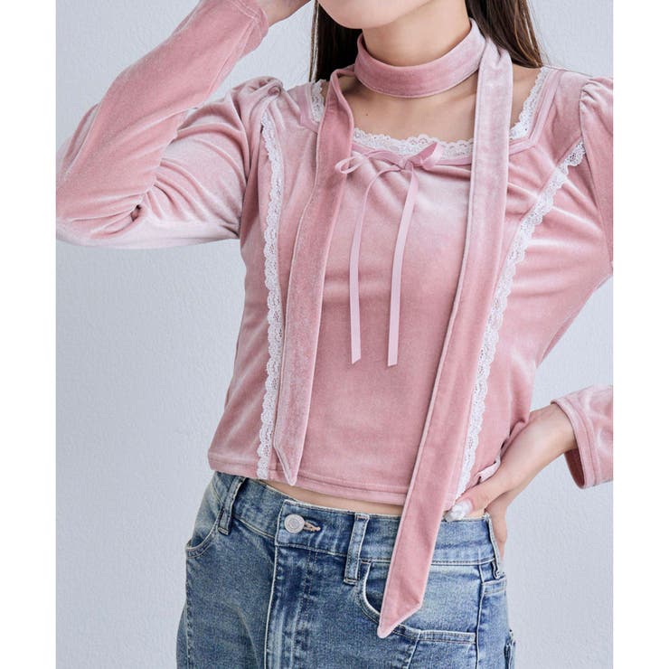 【OLIVE des OLIVE】タイ付ベロアトップス | NICE CLAUP / OLIVE des OLIVE　OUTLET | 詳細画像3 