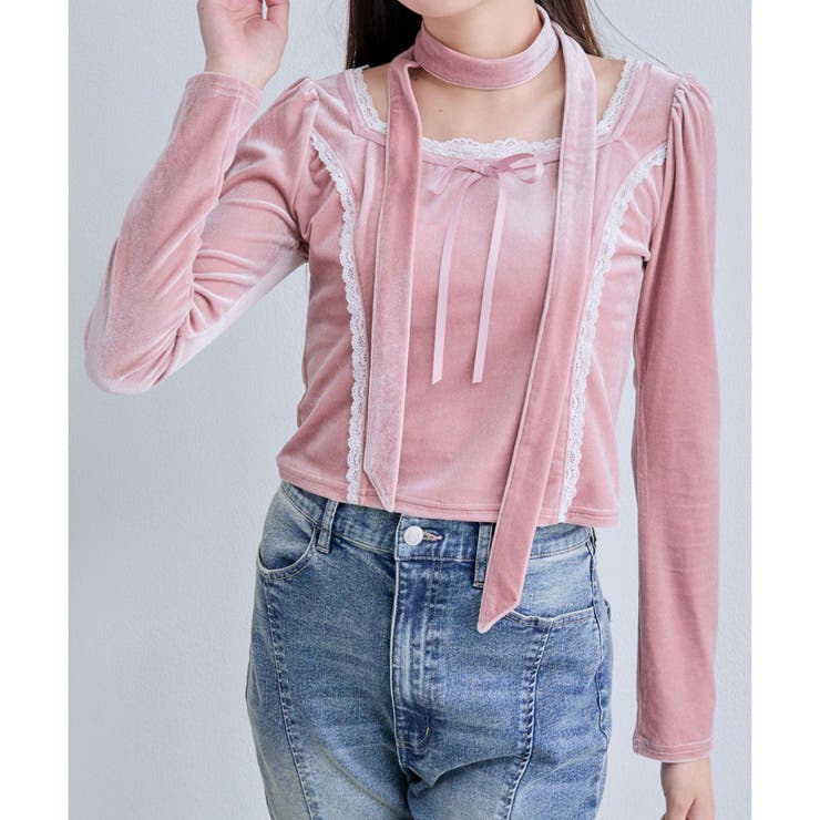 【OLIVE des OLIVE】タイ付ベロアトップス | NICE CLAUP / OLIVE des OLIVE　OUTLET | 詳細画像4 