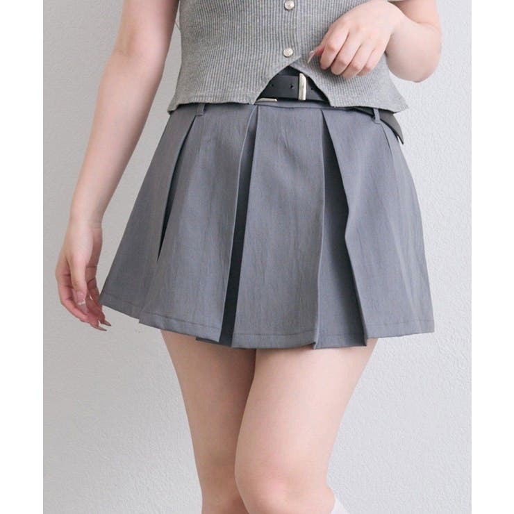 グレー | 【OLIVE des OLIVE】合皮ベルト付きプリーツスカート | NICE CLAUP / OLIVE des OLIVE　OUTLET