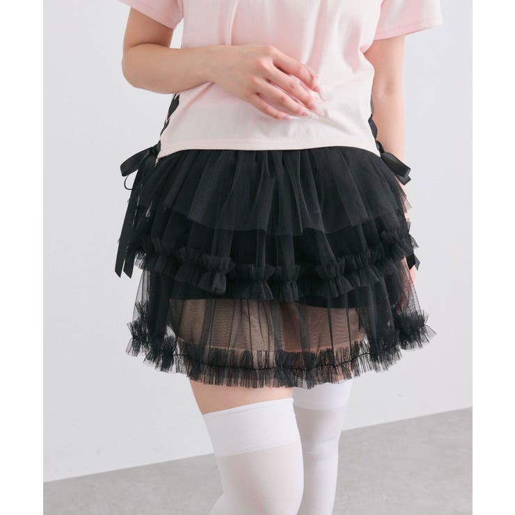 ブラック | 【OLIVE des OLIVE】チュールティアードミニスカート | NICE CLAUP / OLIVE des OLIVE　OUTLET