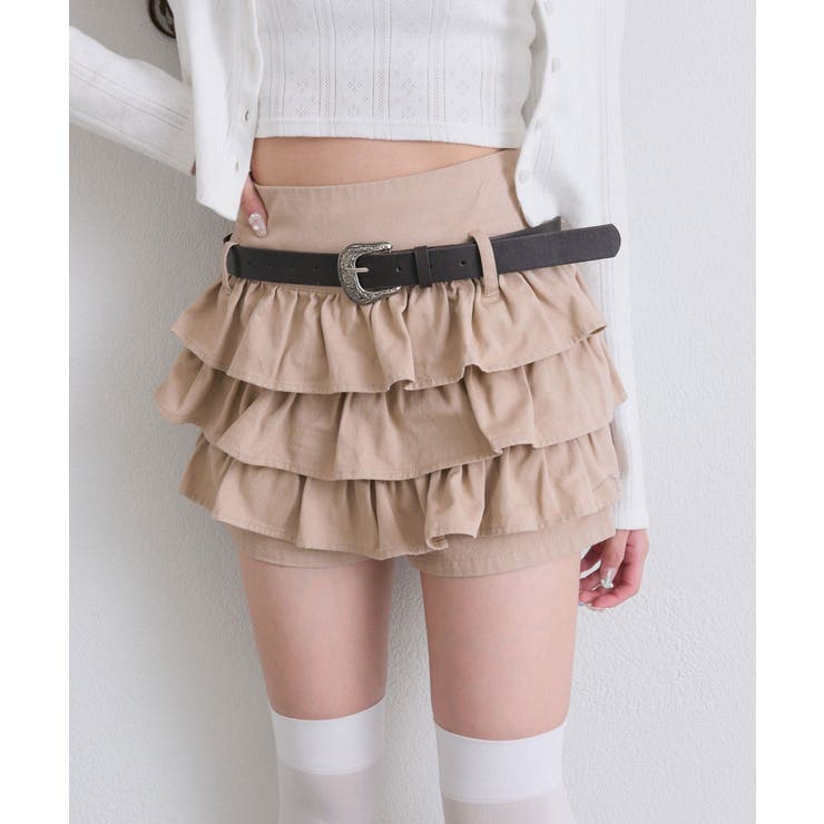 ベージュ | 【OLIVE des OLIVE】合皮ベルト付きフリルショートパンツ | NICE CLAUP / OLIVE des OLIVE　OUTLET