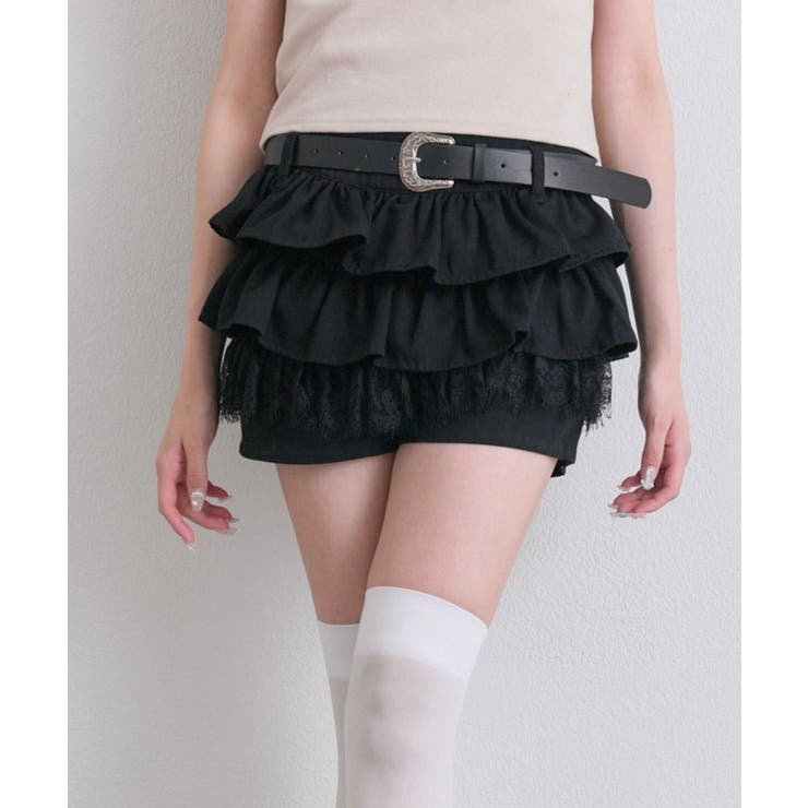 ブラック | 【OLIVE des OLIVE】合皮ベルト付きフリルショートパンツ | NICE CLAUP / OLIVE des OLIVE　OUTLET