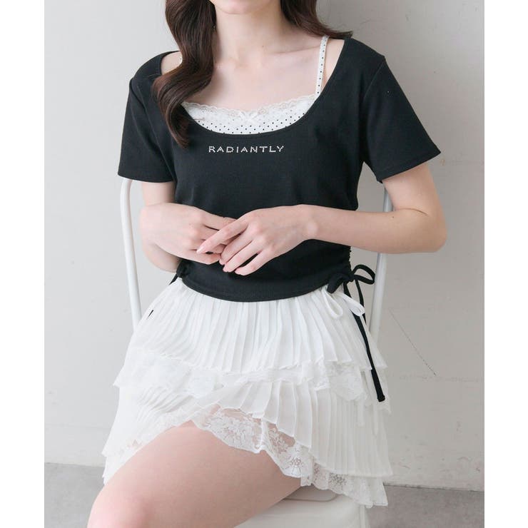 ブラック | 【OLIVE des OLIVE】レイヤード風ドロストTシャツ | NICE CLAUP / OLIVE des OLIVE　OUTLET