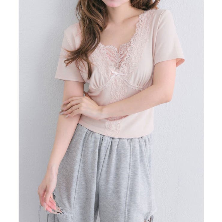 ピンク | 【OLIVE des OLIVE】レース半袖トップス | NICE CLAUP / OLIVE des OLIVE　OUTLET