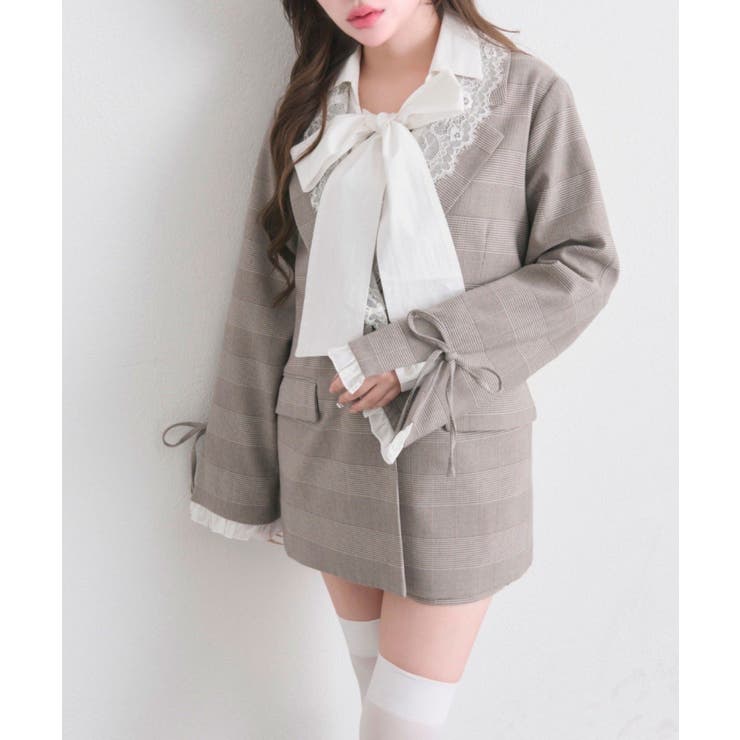 OLIVE des OLIVE】レース衿ゆるたぽテーラードジャケット[品番