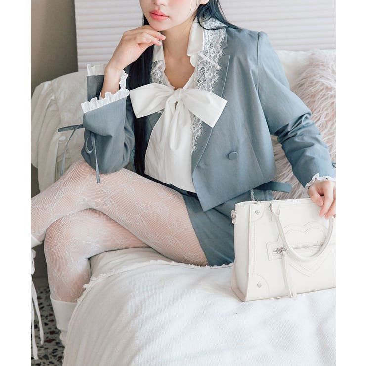 グレー | 【OLIVE des OLIVE】レース衿ショート丈テーラードジャケット | NICE CLAUP / OLIVE des OLIVE　OUTLET
